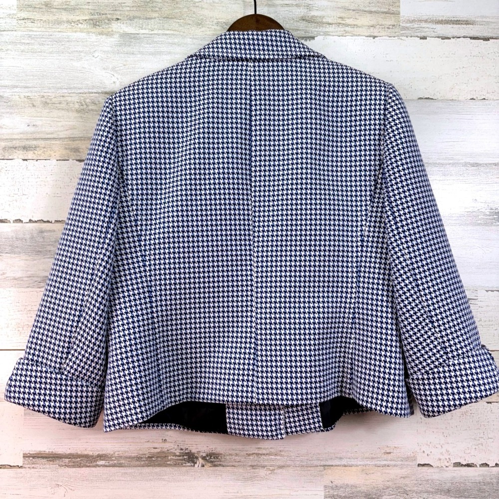 Tahari Arthur S. Levine Womens 14P Blue Houndstooth Blazer Shawl Collar Jacket - Picture 2 of 13